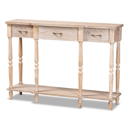 Baxton Studio Hallan Classic and Traditional French Provincial Rustic Whitewashed Oak Brown Finished Wood 3-Drawer Console Table